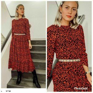BLOGGERS FAVE! Zara Red Black Leopard Print Midi Dress Sz XL